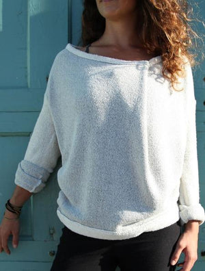 FronModel woman wearing the Simulacra 3-in-1 convertible  sweater in a v neck